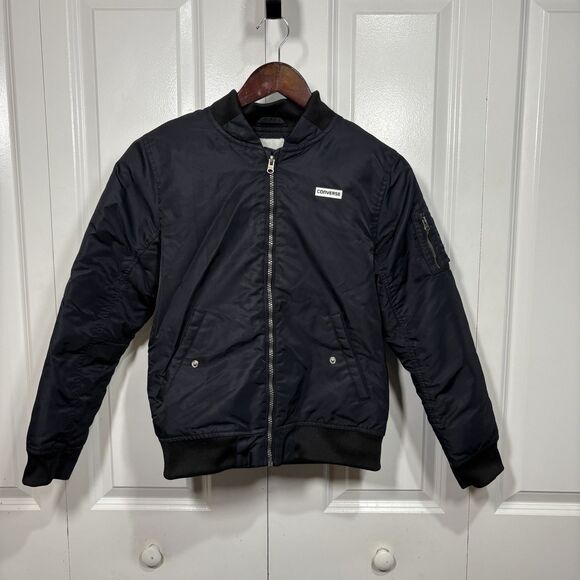 Converse Bomber Jacket Youth L Black Full Zip Varsity Style Streetwear Y2K - Picture 1 of 14